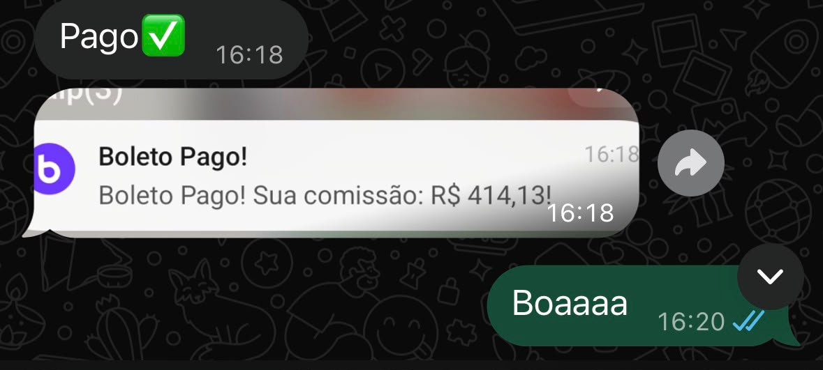 Notificação da Braip de boleto pago com comissão de R$ 414,13