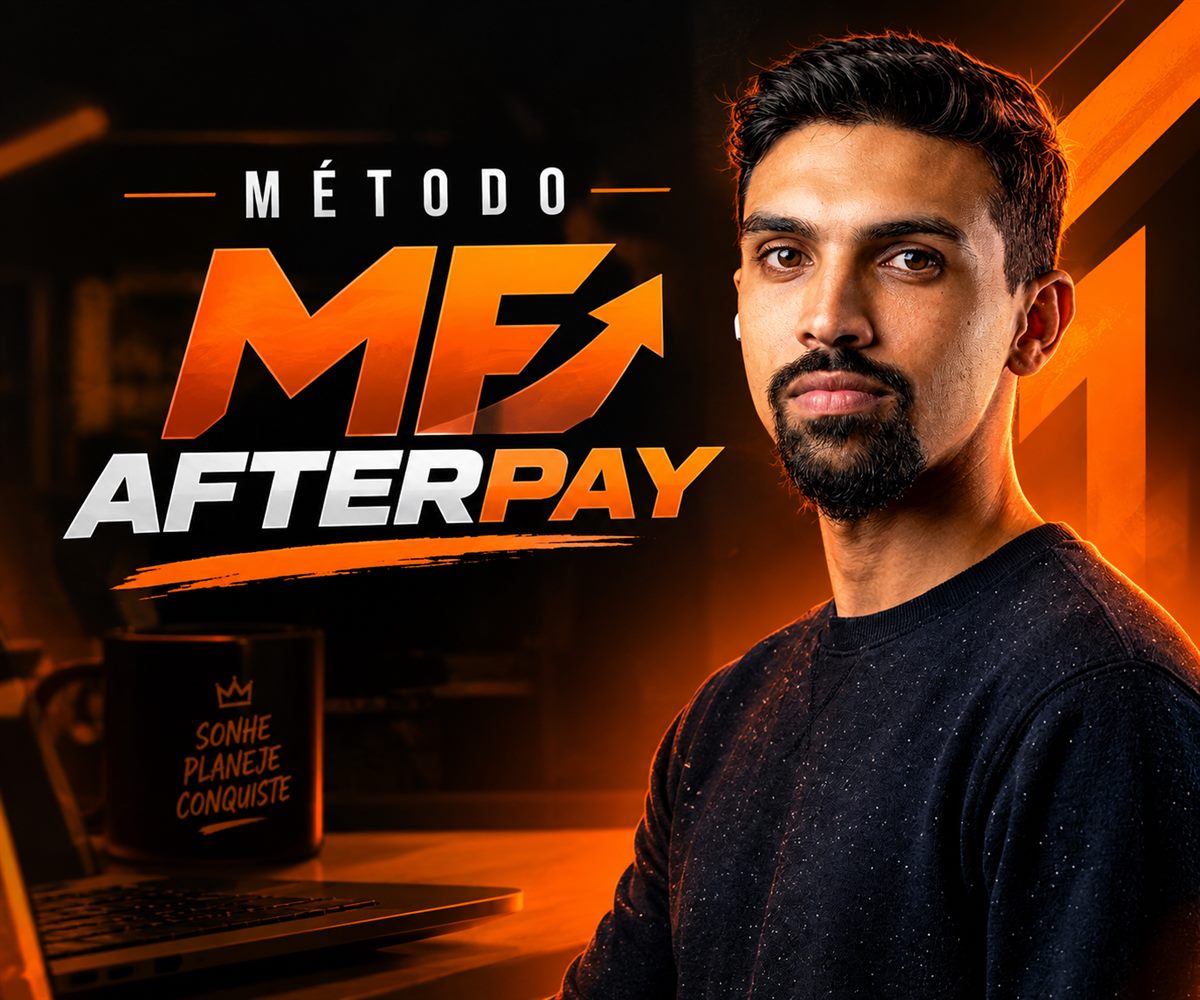 Arte do Método MF Afterpay com o mentor ao lado do logo